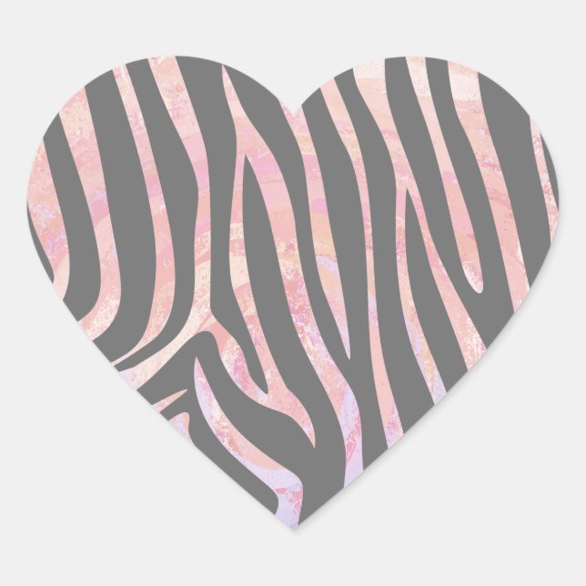 Zebra Light Gray and Pink Print Herz-Aufkleber (Vorderseite)