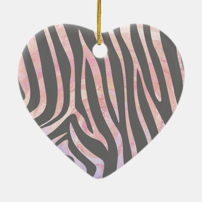 Zebra Light Gray and Pink Print Keramik Ornament (Hinten)
