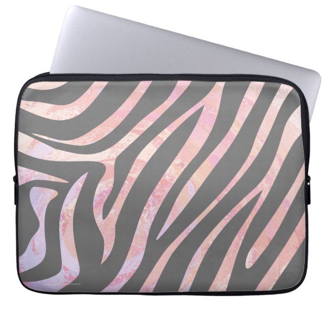Zebra Light Gray and Pink Print Laptopschutzhülle (Vorderseite)