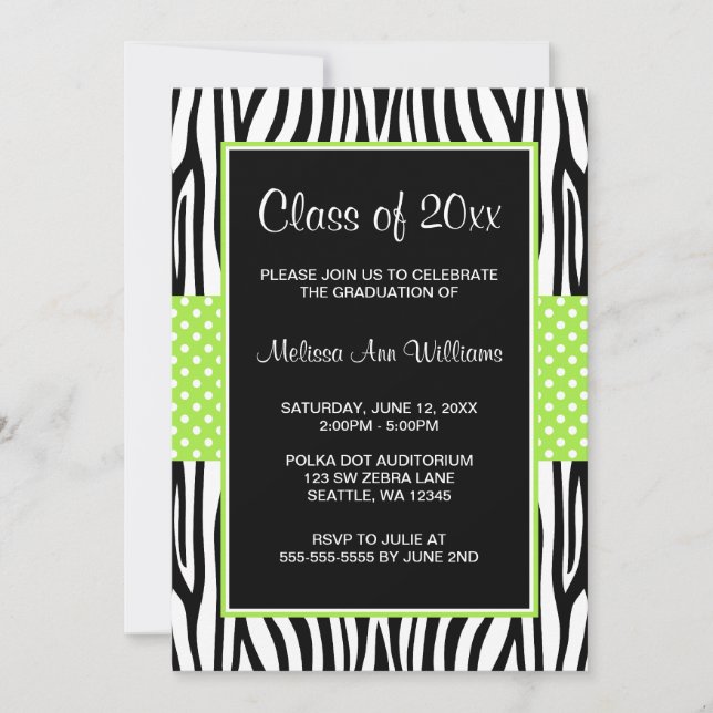 Zebra Lime Green Polka Dot Abschluss Ankündigung (Vorderseite)
