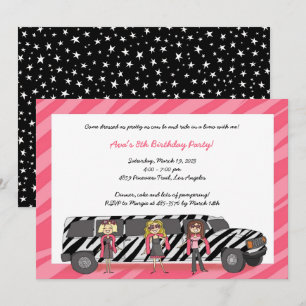Zebra Limo Invitations Filles Glam fête d'annivers