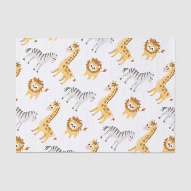 Zebra-Löwe-und Giraffen-niedliche Baby-Tiere Seidenpapier (Vorderseite)