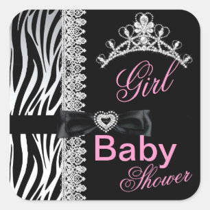 Zebra-Mädchen-Baby-Party-Prinzessinnen-Tiara Quadratischer Aufkleber