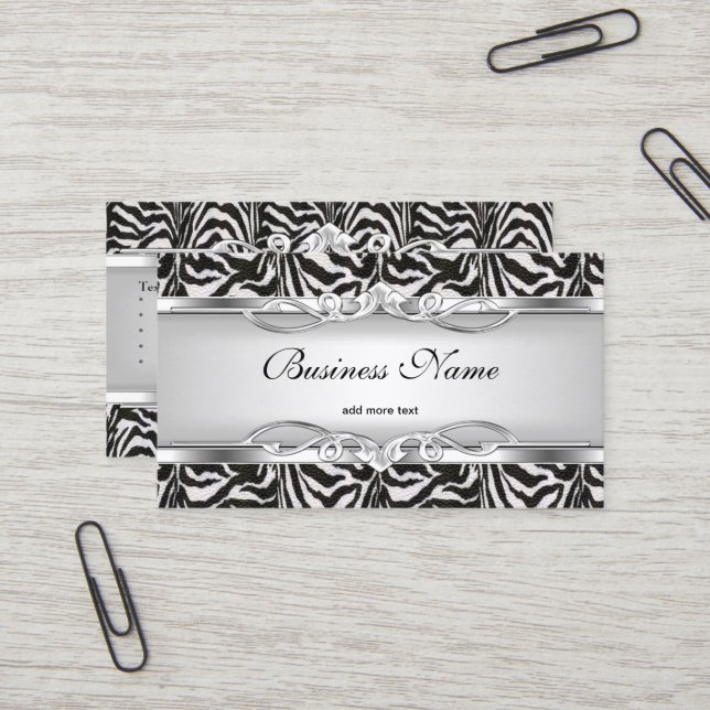 Zebra Metal Chrome Look Elegantes Schwarz-weißes S Visitenkarte (Vorderseite/Rückseite Beispiel)