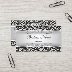 Zebra-Metall-Chrom-Optik Elegant Schwarz Weiß Silb Visitenkarte