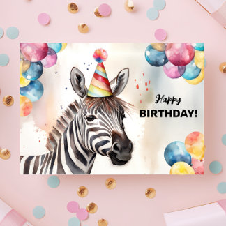 Zebra mit Balloons und Party Happy Birthday Karte