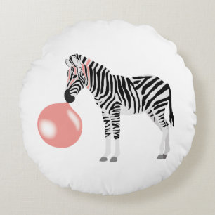 Zebra mit Bubble Gum bläst eine Blase Rundes Kissen