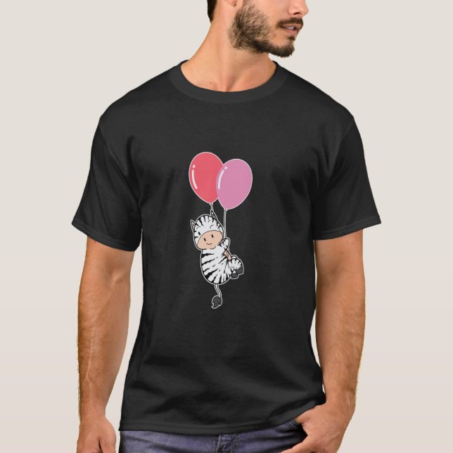Zebra mit Geburtstagsballon T-Shirt (Vorderseite)