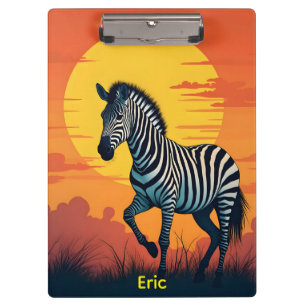 Zebra mit gelber Sonne und orangem Himmel Klemmbrett