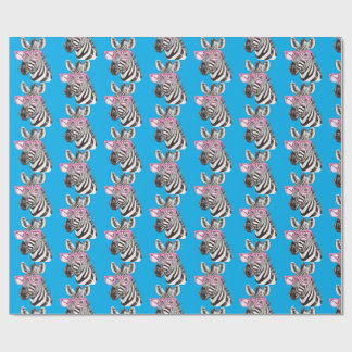 Zebra mit Pink Glasses Blue Bg Geschenkpapier