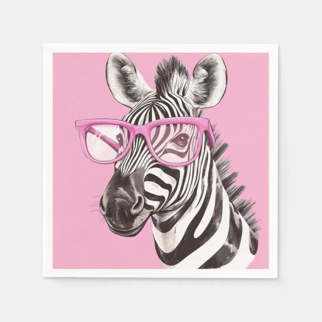 Zebra mit rosa Brille - Hellrosa Hintergrund Serviette (Vorderseite)