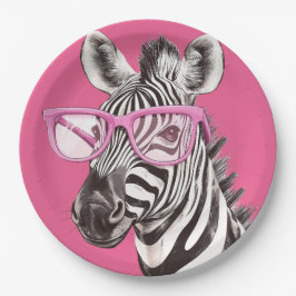 Zebra mit rosa Brille Pappteller