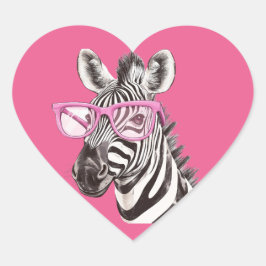 Zebra mit rosa Brille Rosa Hintergrund Herz-Aufkleber