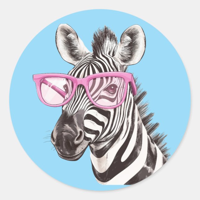 Zebra mit rosa Brillen Aufkleber Blue Background (Vorderseite)