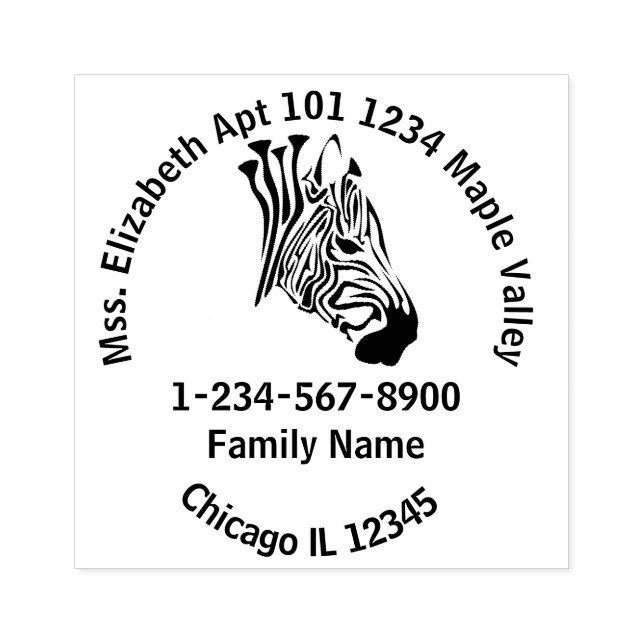 Zebra mit Twisted Black Stripes Zuhause-Adresse Ru Gummistempel (Prägung)