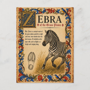 Zebra, mittelalterliche Bestiarien-Kunst Postkarte