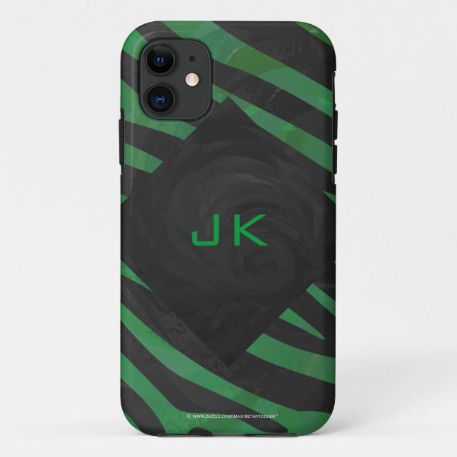 Zebra Monogram Black and Green Print Case-Mate iPhone Hülle (Rückseite)
