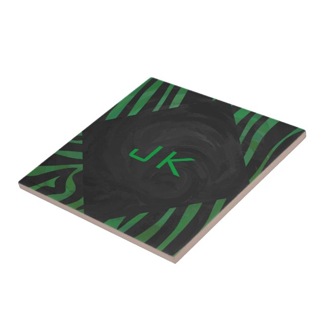 Zebra Monogram Black and Green Print Fliese (Seite)