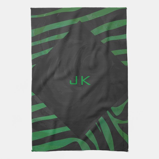 Zebra Monogram Black and Green Print Geschirrtuch (Vertikal)