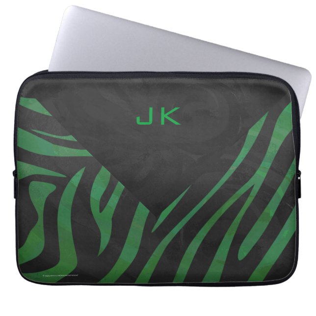 Zebra Monogram Black and Green Print Laptopschutzhülle (Vorderseite)
