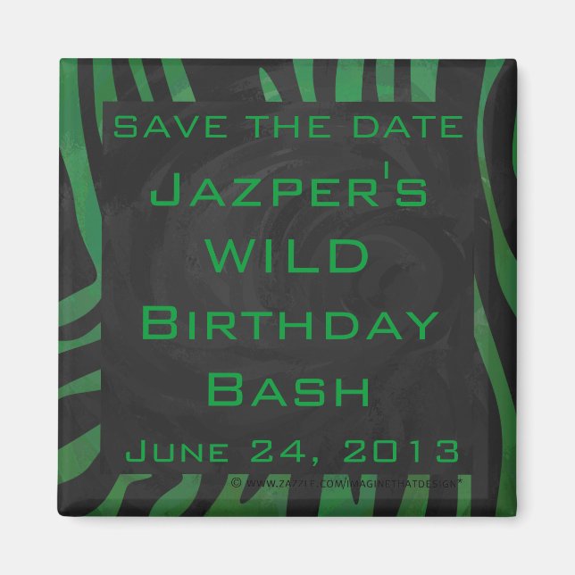 Zebra Monogram Black and Green Print Magnet (Vorne)