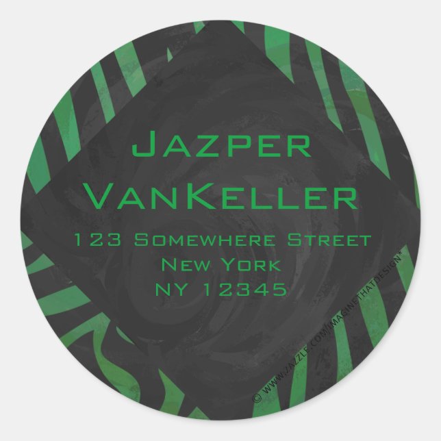 Zebra Monogram Black and Green Print Runder Aufkleber (Vorderseite)