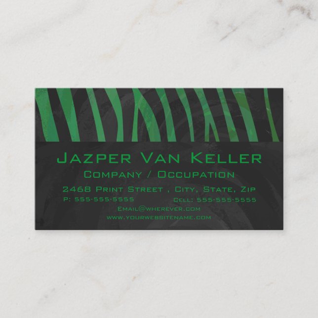 Zebra Monogram Black and Green Print Visitenkarte (Vorderseite)