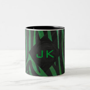 Zebra Monogram Black and Green Print Zweifarbige Tasse