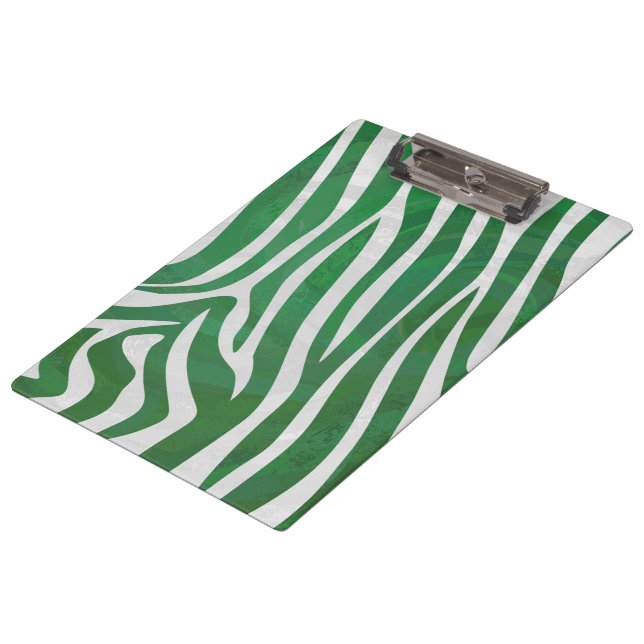Zebra Monogram, Grün und Weiß Klemmbrett (Schrägansicht)