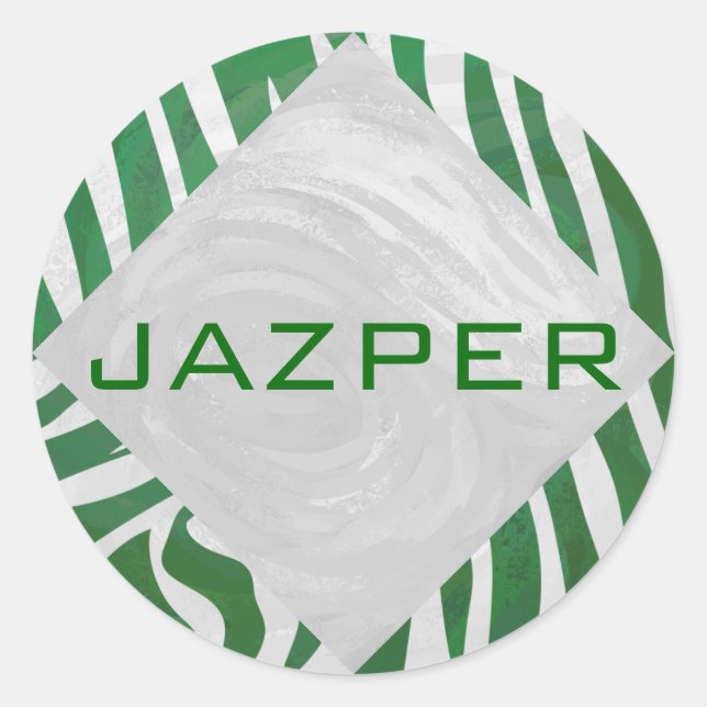 Zebra Monogram, Grün und Weiß Runder Aufkleber (Vorderseite)