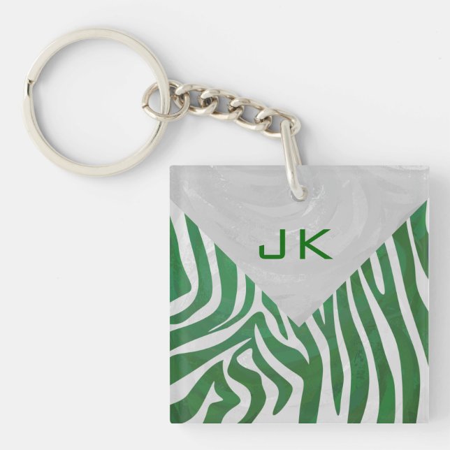 Zebra Monogram, Grün und Weiß Schlüsselanhänger (Vorderseite)
