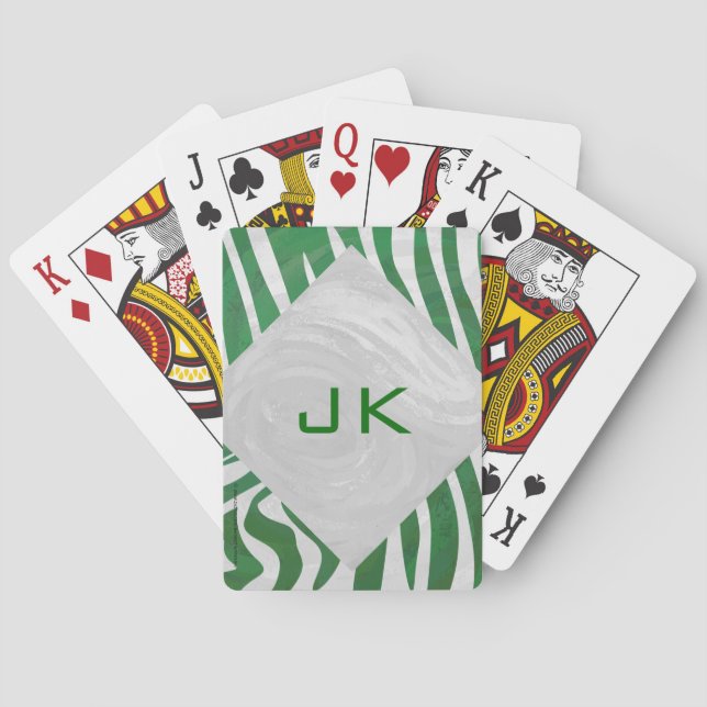 Zebra Monogram, Grün und Weiß Spielkarten (Rückseite)