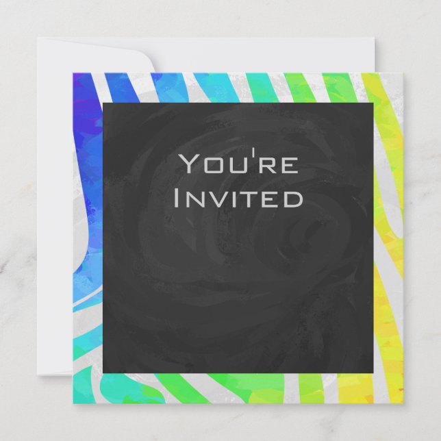 Zebra Monogram Rainbow and White Print Einladung (Vorderseite)