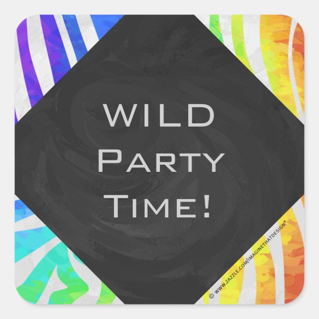 Zebra Monogram Rainbow and White Print Quadratischer Aufkleber (Vorderseite)
