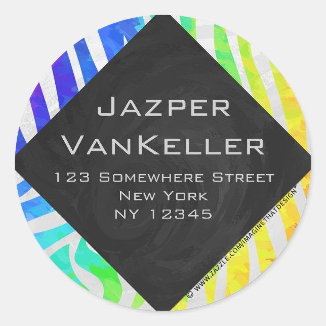 Zebra Monogram Rainbow and White Print Runder Aufkleber (Vorderseite)