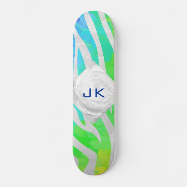 Zebra Monogram Rainbow and White Print Skateboard (Vorderseite)