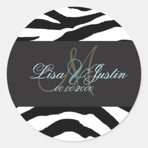 Zebra-Monogramm-Hochzeitsaufkleber Runder Aufkleber
