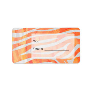 Zebra Monogramm Orange und Weiß Adressaufkleber