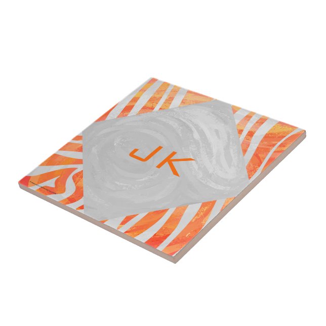 Zebra Monogramm Orange und Weiß Fliese (Seite)