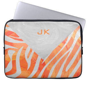 Zebra Monogramm Orange und Weiß Laptopschutzhülle
