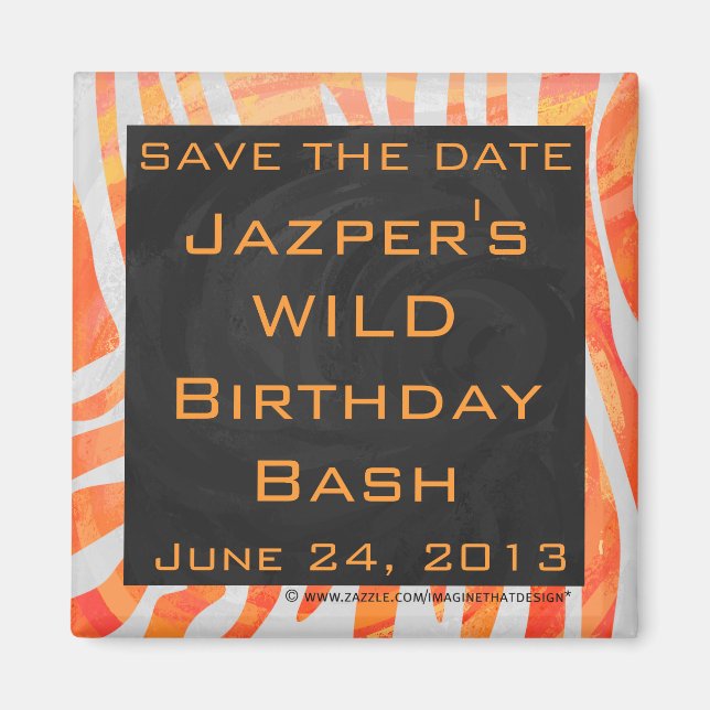 Zebra Monogramm Orange und Weiß Magnet (Vorne)