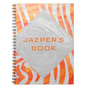 Zebra Monogramm Orange und Weiß Notizblock