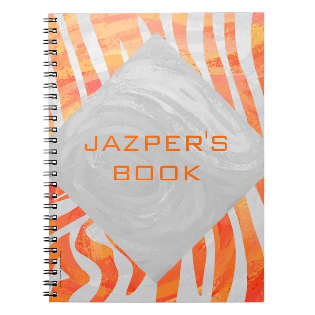 Zebra Monogramm Orange und Weiß Notizblock (Vorderseite)