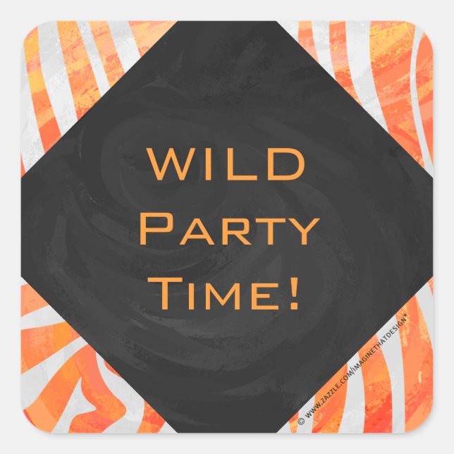 Zebra Monogramm Orange und Weiß Quadratischer Aufkleber (Vorderseite)
