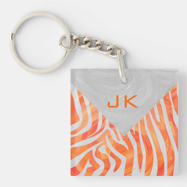 Zebra Monogramm Orange und Weiß Schlüsselanhänger (Vorderseite)