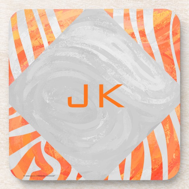 Zebra Monogramm Orange und Weiß Untersetzer (Vorderseite)