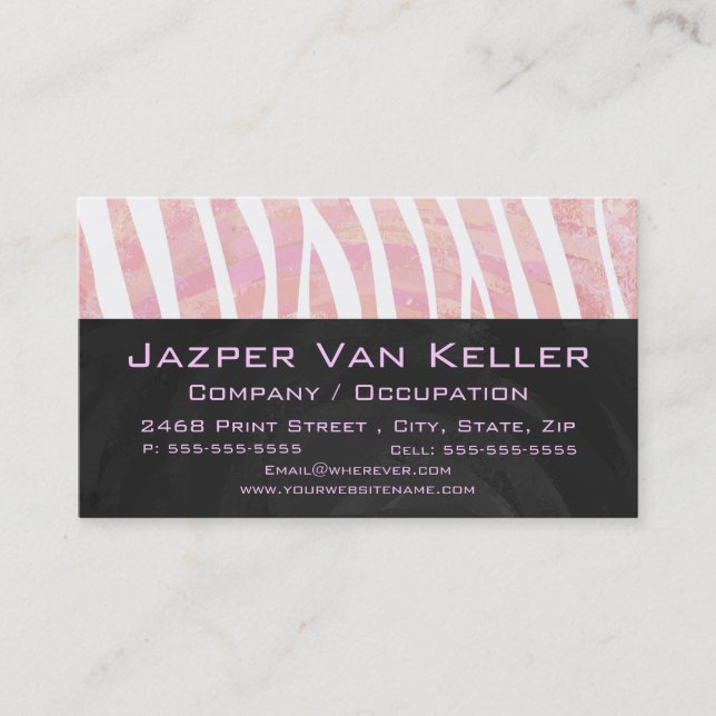 Zebra Monogramm Rosa und Weiß Visitenkarte (Vorderseite)