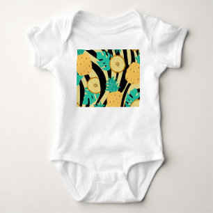 Zebra, Monstera, Ananas: Sommermuster. Baby Strampler