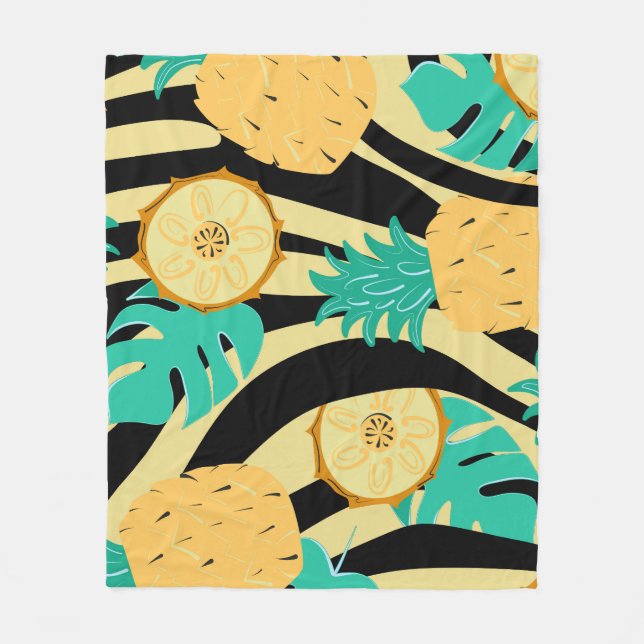 Zebra, Monstera, Ananas: Sommermuster. Fleecedecke (Vorderseite)