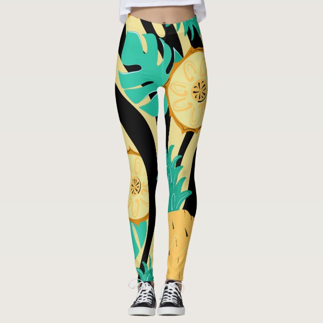 Zebra, Monstera, Ananas: Sommermuster. Leggings (Vorderseite)
